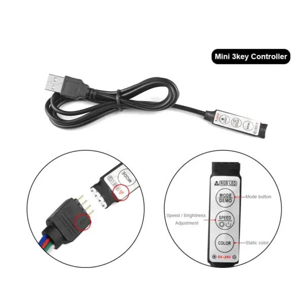 3-Key USB RGB LED Strip Dimmer Controller - Image 2