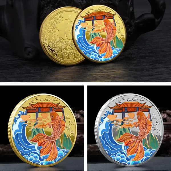 Lucky Chinese Coins with Carp and Dragon Gate Plaque - Image 5