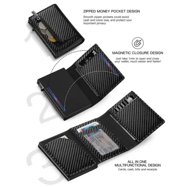 Men's Carbon Fiber RFID Wallet with AirTag Slot - Image 4
