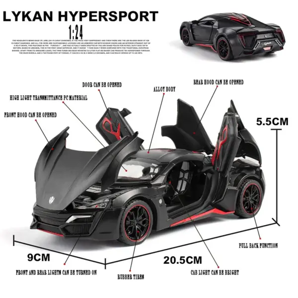 1/24 Lykan Hyper Car Alloy Pull Back Model - Image 5