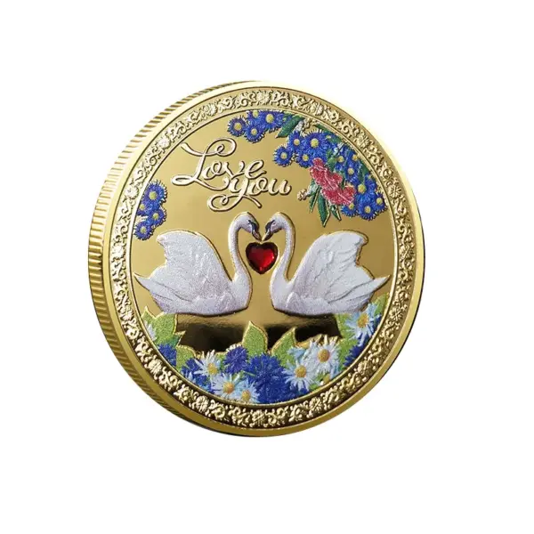 Love Swan Commemorative Coin with Embossed Stone - Image 3