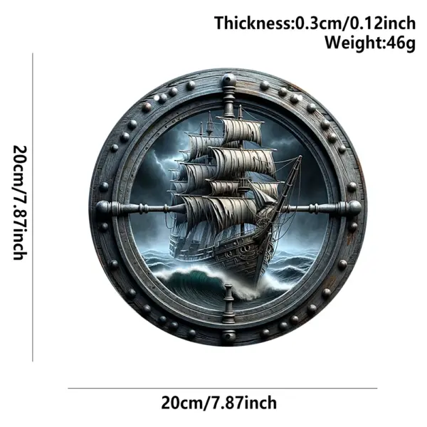 Pirate Ship Round Wooden Wall Sign - Image 5