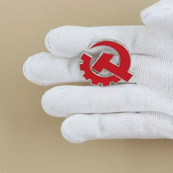 Red Sickle Hammer Badge with Hollow Out Design - Image 4