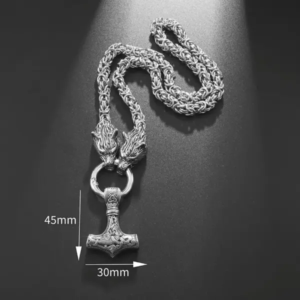 Vintage Nordic Wolf and Thor's Hammer Necklace for Men - Image 6