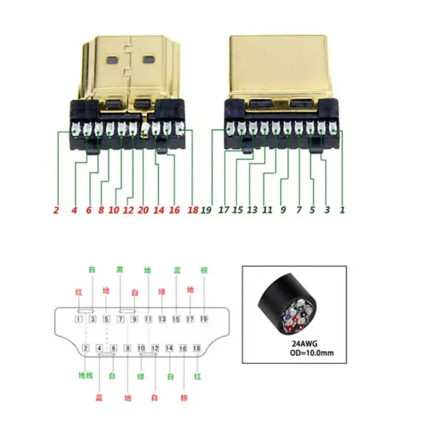 DIY HDMI Welding Male Jack Plug 19+1 Gold-Plated Connector - Image 3