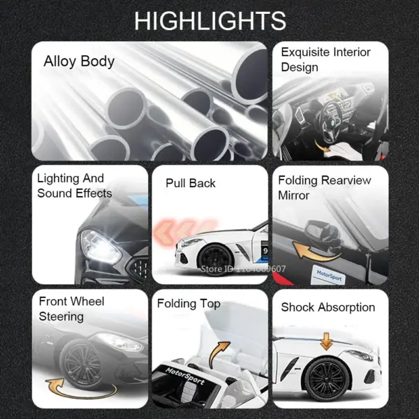 1:22 Scale Z4 SL63 Alloy Diecast Toy Car with Sound and Light - Image 2