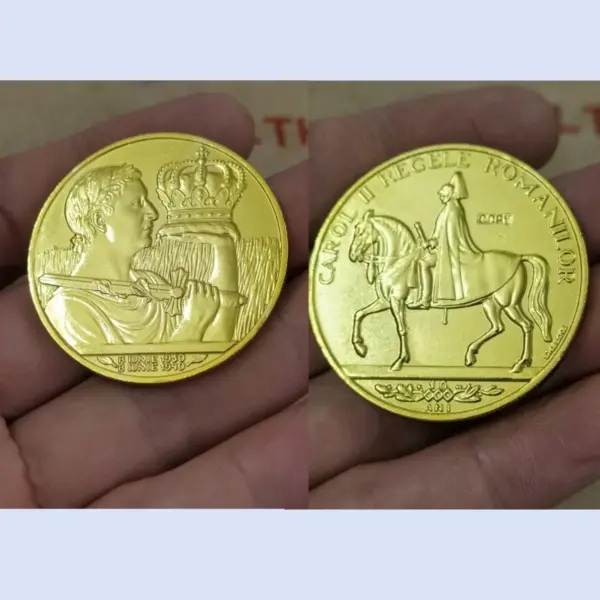 Replica 1940 Romania 12 Ducat Coin Carol II Gold Copy 41mm - Image 5