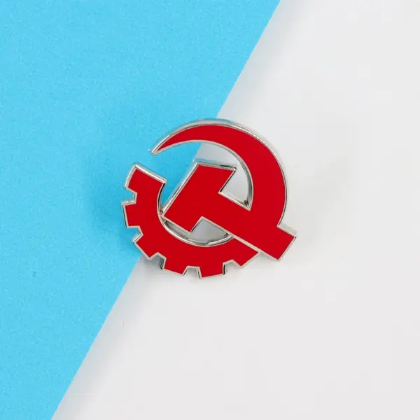 Red Sickle Hammer Badge with Hollow Out Design - Image 5