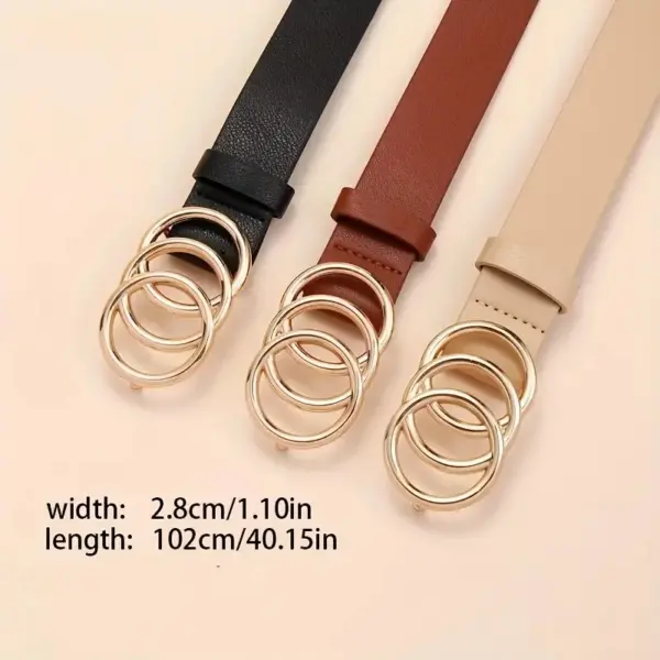 Golden Triple Ring PU Leather Belt for Women - Image 4