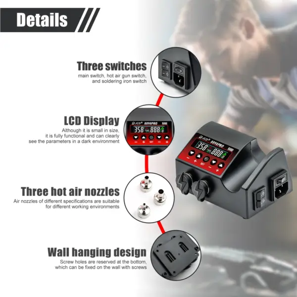 JCD 8898Pro 2-in-1 Soldering Station with LCD - Image 5