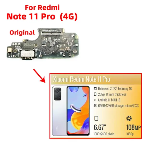 Original Xiaomi Redmi Note 11 Pro USB Charging Port Flex Cable - Image 2
