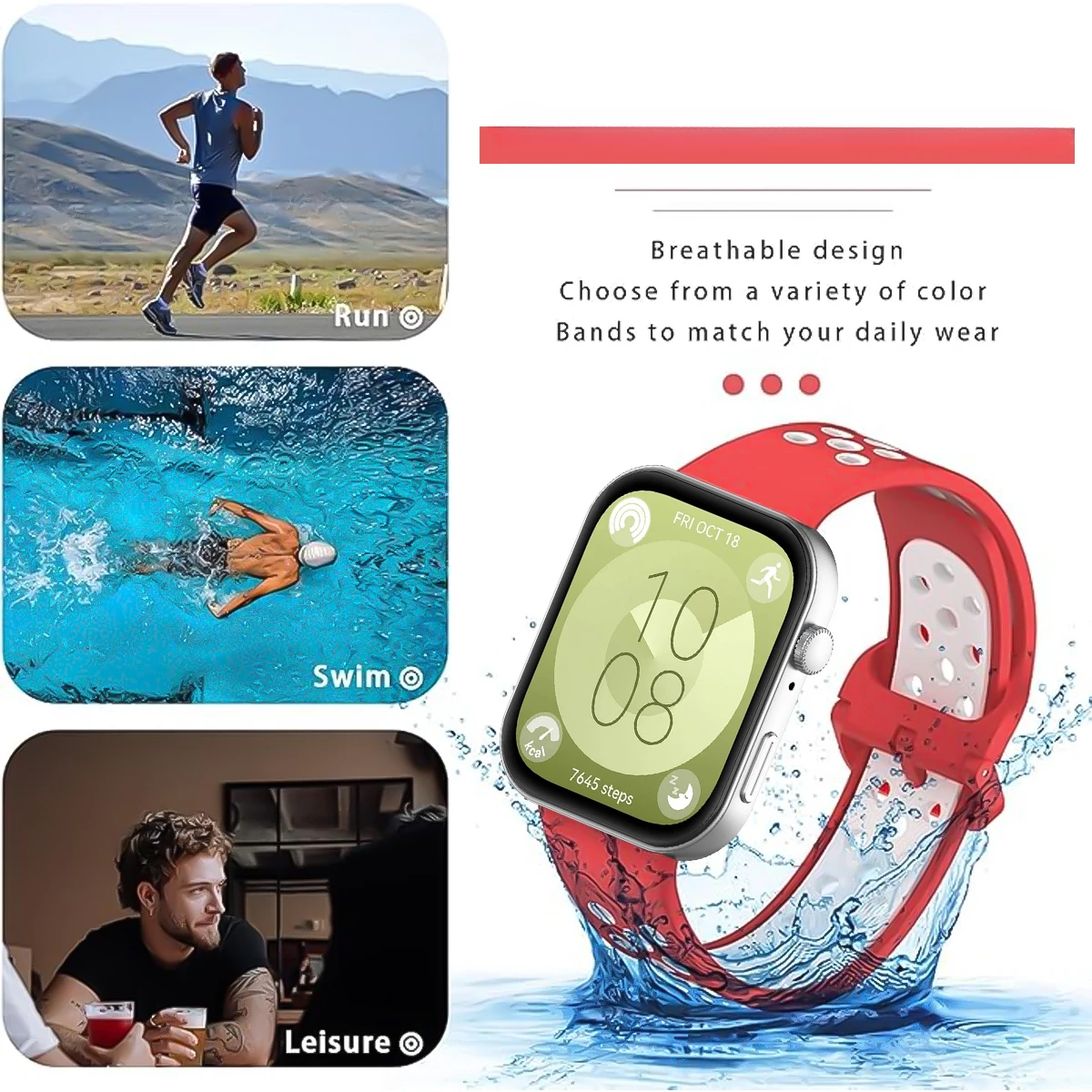 Breathable Silicone Strap for Huawei Watch Fit 3 5 Breathable Silicone Strap for Huawei Watch Fit 3 - Image 5
