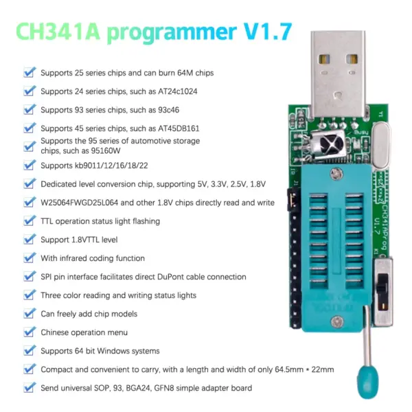 CH341A Programmer V1.7 with Level Shift Module - Image 2