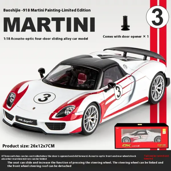 1:18 Porsche 918 Martini Diecast Model - Image 12