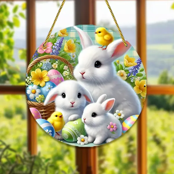 Spring Theme White Rabbit Tulip Round Frame Decor - Image 2