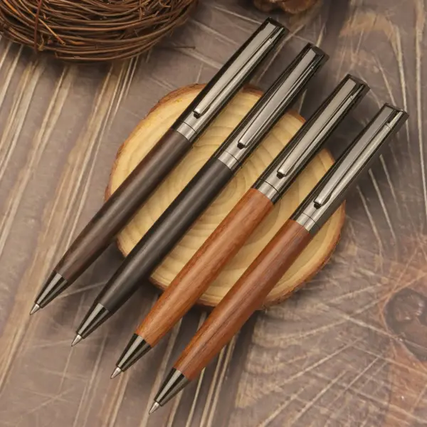 Premium Rosewood and Ebony Ballpoint Pen Set - Image 6