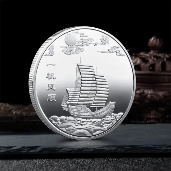 Colorful Lucky Gold Coin Chinese Ship Medallion - Image 8