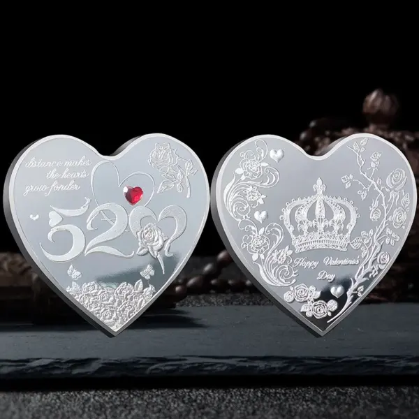 Chinese Style Heart-Shaped Collectible Coin for Valentine's - Image 3