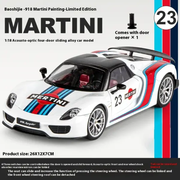 1:18 Porsche 918 Martini Diecast Model - Image 11