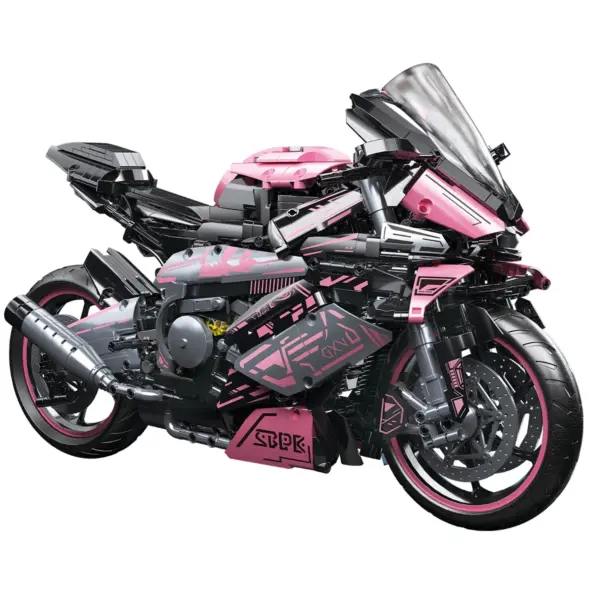 Cyberpunk Pink Motorcycle Building Block Set 2045pcs - Image 7