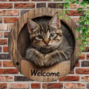 Round Wooden Cat Welcome Sign for Home Decor 6 S60c95692bdf446f2bac752000e199a9dr