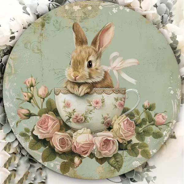 Country Style Wooden Wall Wreath with Rabbit Pattern - Image 4