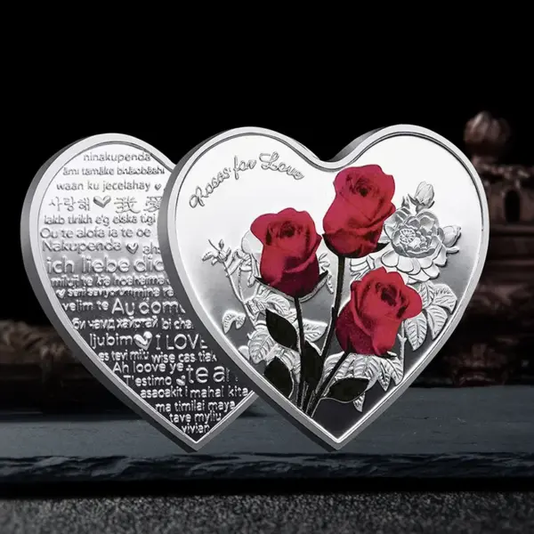 Heart Shaped Metal Coin with Red Rose Decor - Image 8