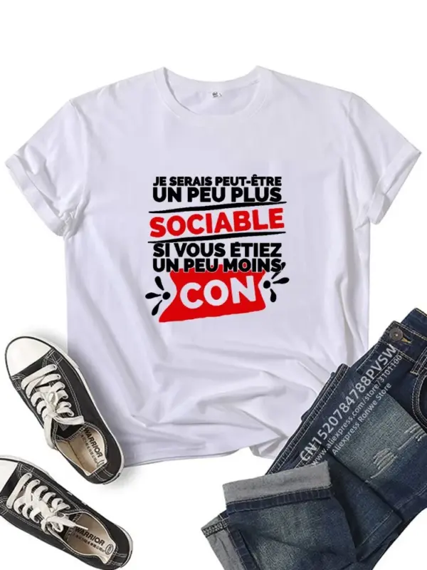 Sociable Quote Letter T-Shirt for Women - Image 2