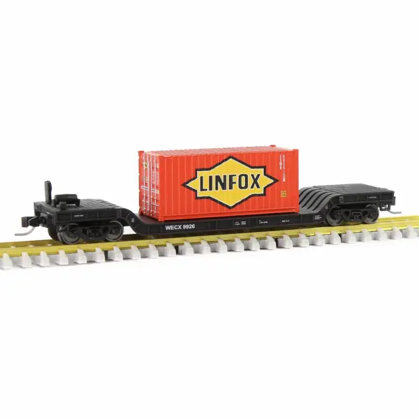 Evemodel N Scale Depressed Center Flat Car Model with 20ft Container - Image 17
