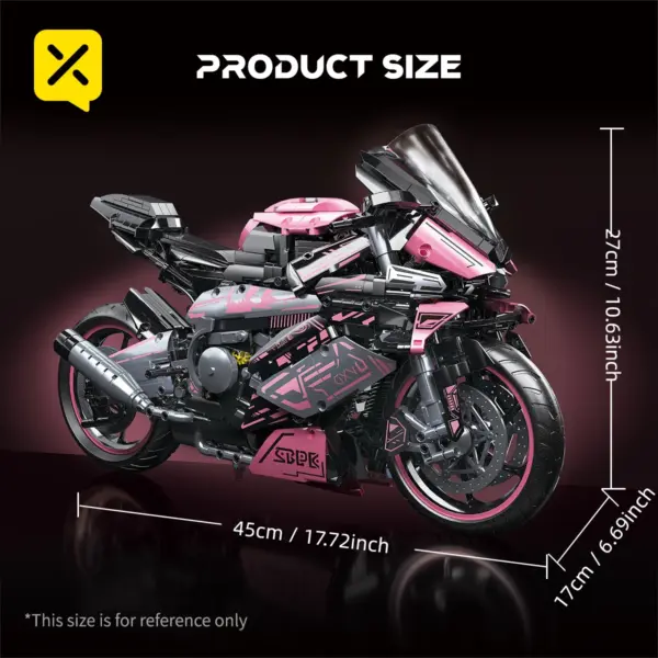 Cyberpunk Pink Motorcycle Building Block Set 2045pcs - Image 8