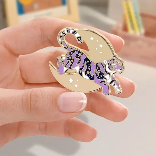 Moon Purple Tiger Brooch Heart Pin Gift Jewelry - Image 4