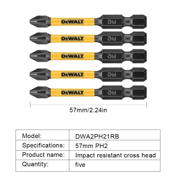 DEWALT Impact Screwdriver Bits 2/5/10pcs PH2 57mm - Image 3