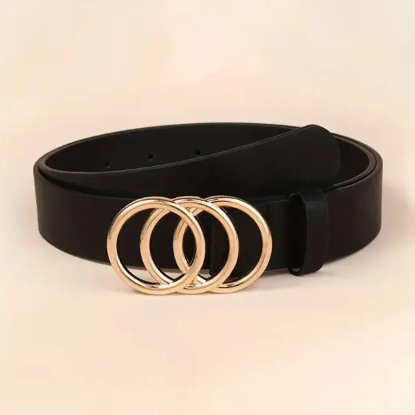 Golden Triple Ring PU Leather Belt for Women - Image 3