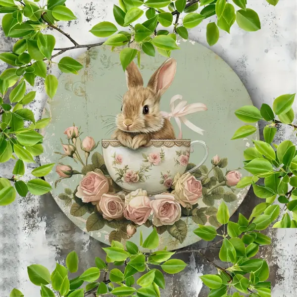 Country Style Wooden Wall Wreath with Rabbit Pattern - Image 2