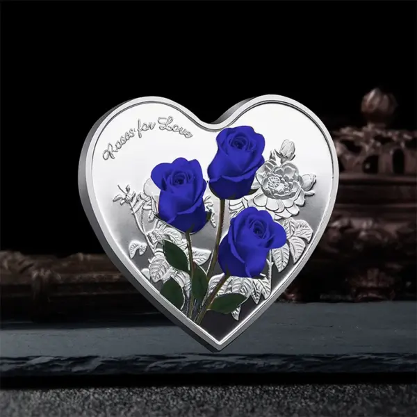 Heart Shaped Metal Coin with Red Rose Decor - Image 7
