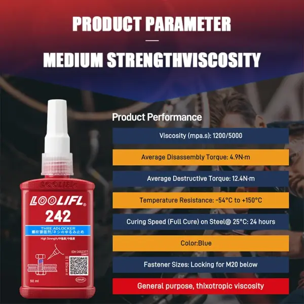 Blue Medium Strength Threadlocker 242 for Metal Fasteners - Image 3