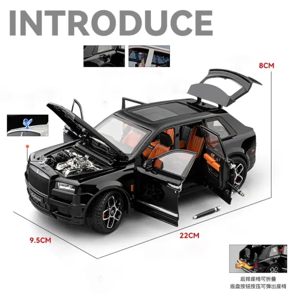 1:20 Scale Rolls Royce Cullinan Black Badge Toy Model - Image 3