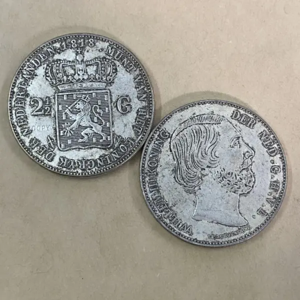 Vintage 1818 Netherlands 2.5 Guldens Silver Coin - Image 2