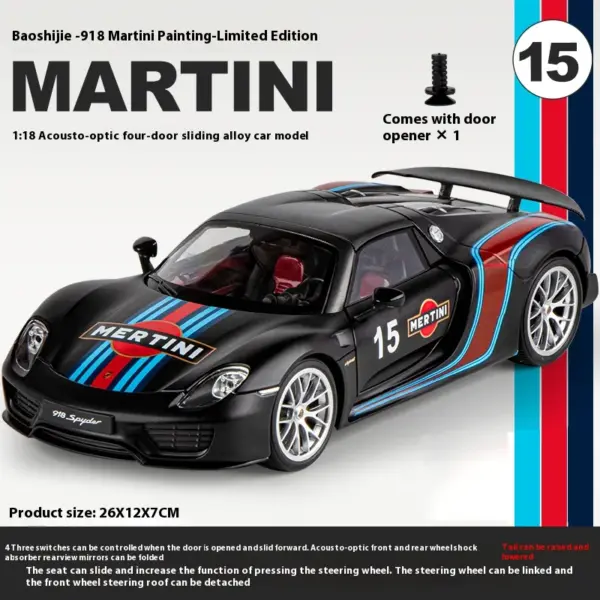 1:18 Porsche 918 Martini Diecast Model - Image 7