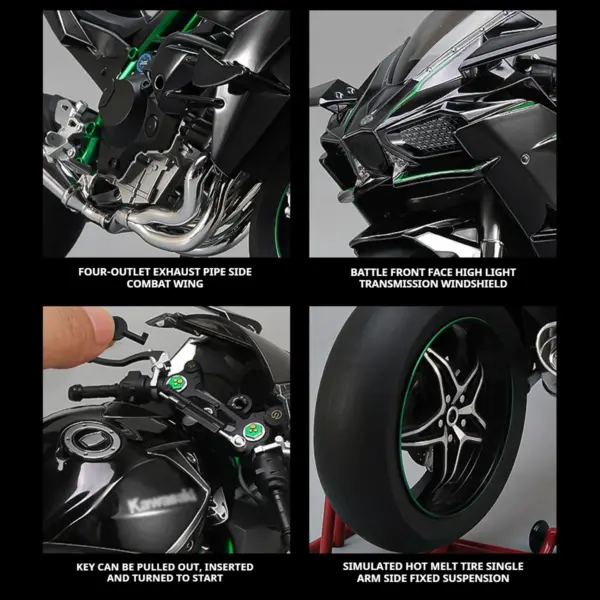 Kawasaki H2R 1:6 Diecast Motorcycle Model with Sound and Light - Image 5