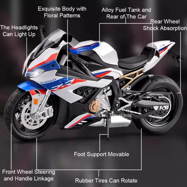 1:12 S1000RR HP4 Diecast Motorcycle Model - Image 2