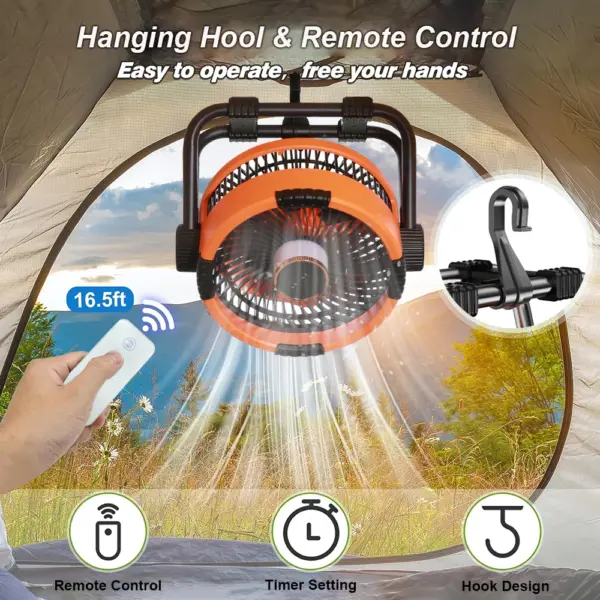 Portable Camping Fan with 20000mAh Battery and LED Light - Image 2