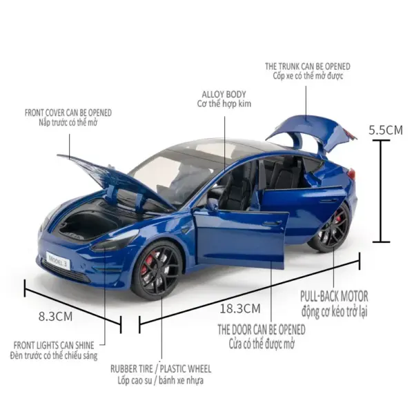 1:24 Tesla Model 3 Alloy Diecast Car - Image 4