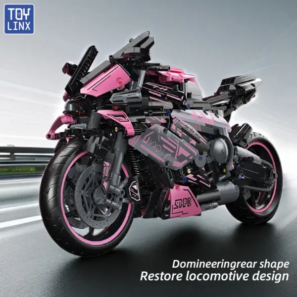 Cyberpunk Pink Motorcycle Building Block Set 2045pcs - Image 4