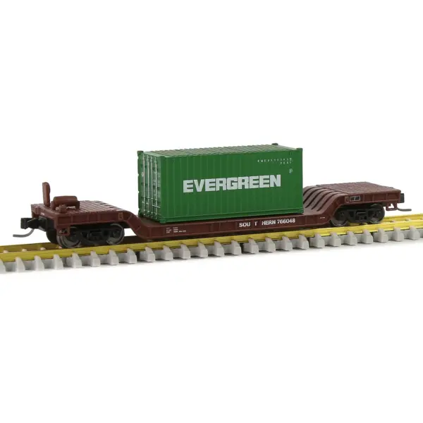 Evemodel N Scale Depressed Center Flat Car Model with 20ft Container - Image 21