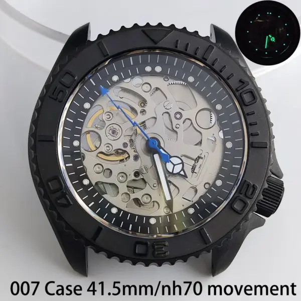 41.5mm Sapphire Crystal Watch Case for NH 35/36 Black Matte Finish - Image 2