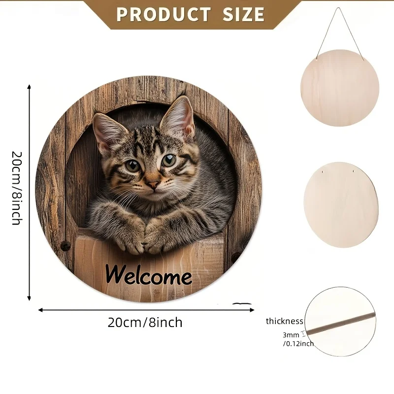 Round Wooden Cat Welcome Sign for Home Decor 3 Round Wooden Cat Welcome Sign for Home Decor - Image 3