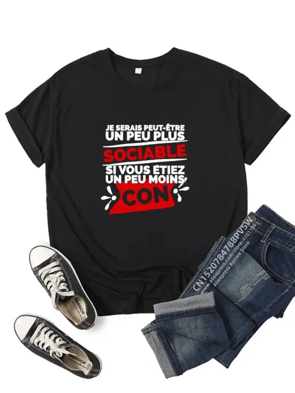Sociable Quote Letter T-Shirt for Women - Image 3