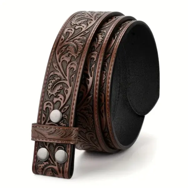 Retro Leather Unisex Belt with Embossed Design - Image 5