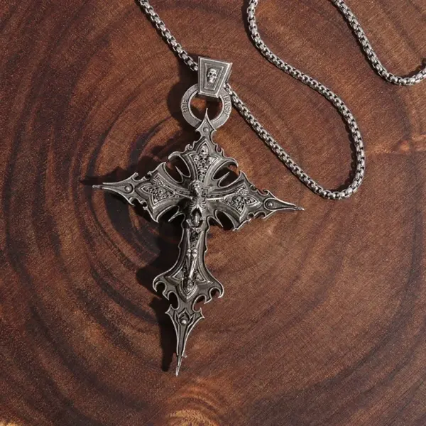 Vintage Gothic Skull Jesus Cross Pendant Necklace - Image 5